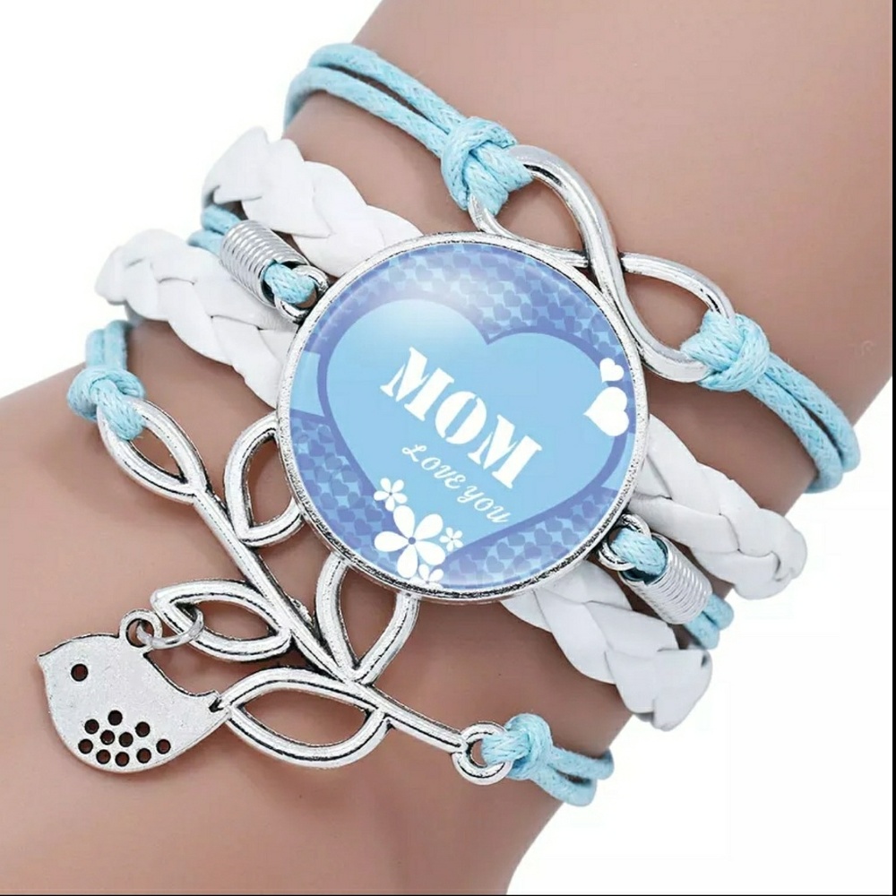 Mom love you" infinity charm bracelet,  blue